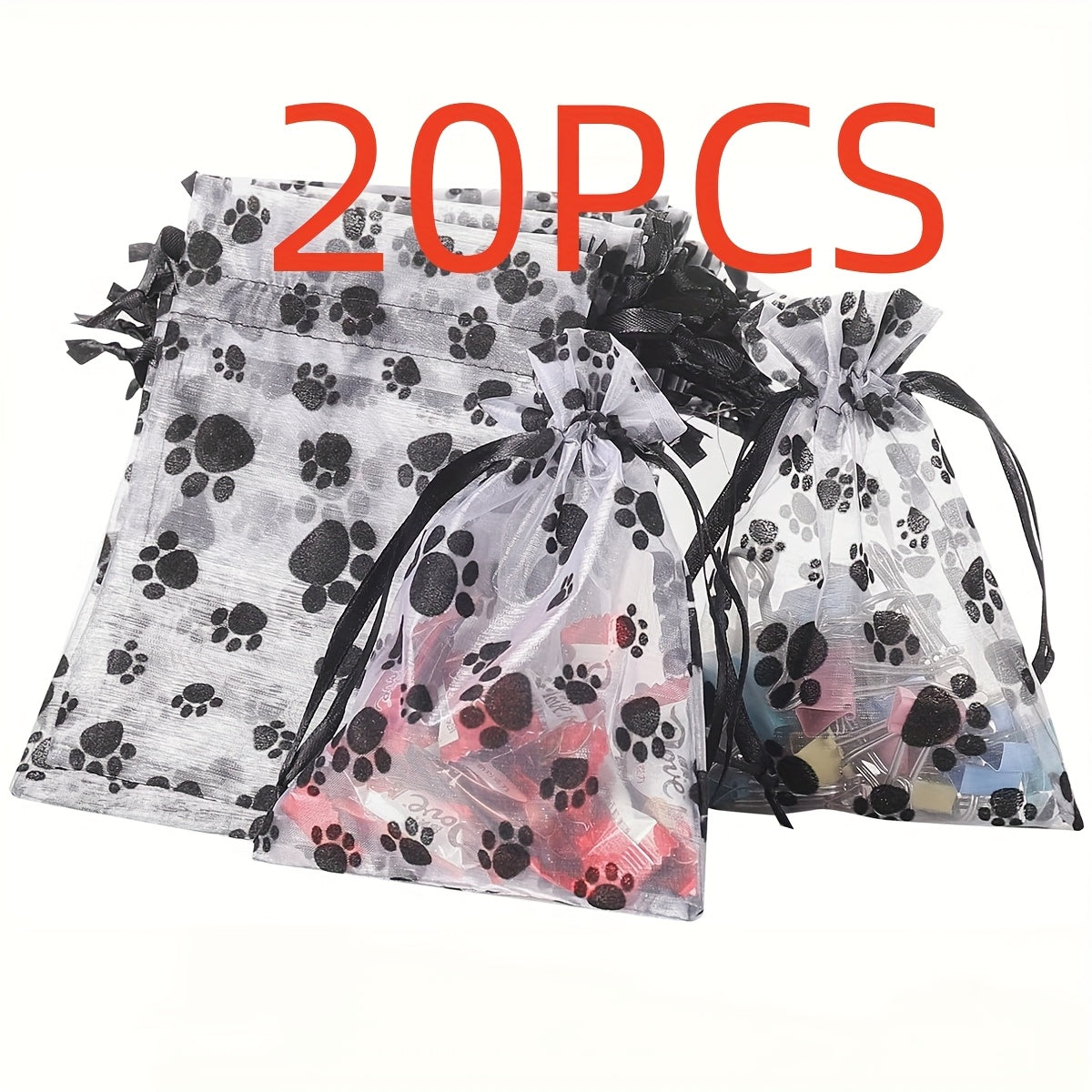 TEMU 10-20pcs Paw Print Organza Bag Jewelry Drawstring Bag, Dogtoy Storage Bag, Christmas Party, Candy, Or Jewelry Storage