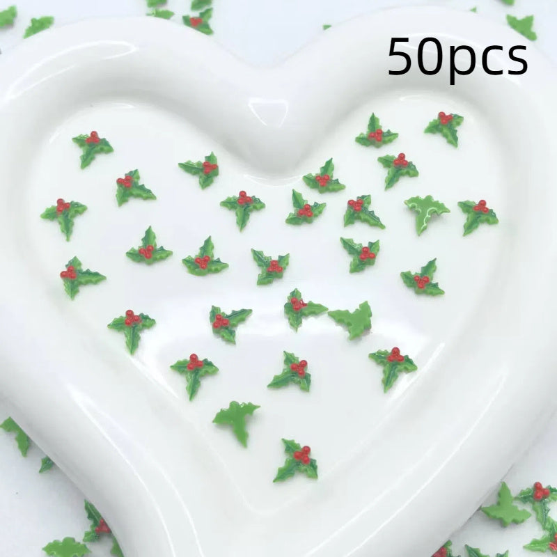 TEMU 2d Flat - 30-50-75-100pcs Christmas Leaf Resin Pendants - Abs Flat Back Holiday Shaped Charms For Crafts, Scrapbooking & Jewelry Making, Festive