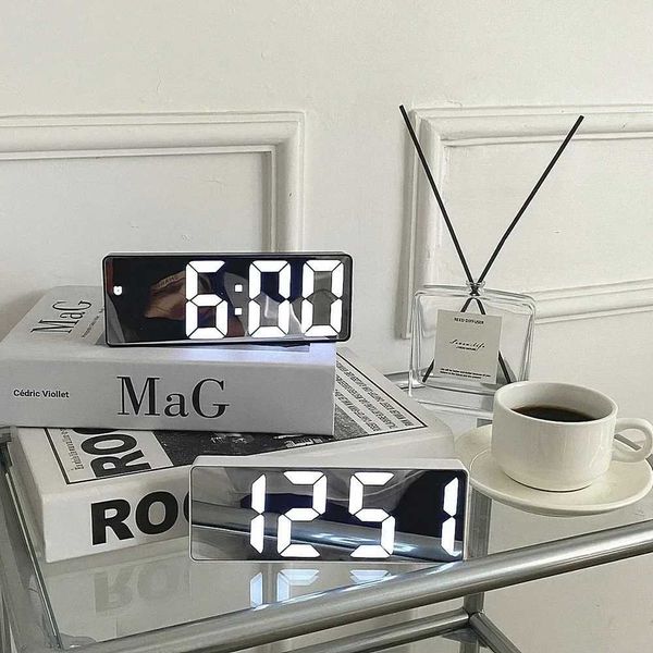Mirror Alarm Clock Thermometer Electronics Digital Childrens Electronic Alarm Clock Bedside Table Tabletop Clocks Home DecorM240814