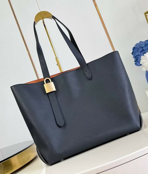 Quality Designer Lock On Handle Tote Bags Grain Calfskin Leather Suede Lining Handbags Gold Hardware Sequined Top Handles Shoulder Bags Open