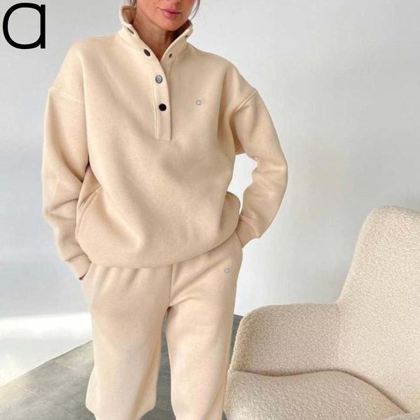 A485 2024 Spring and Autumn 3D Silver Logo Women Sweatshirts Pants Set Women&#039;s Fashion Button-up Collar Suit Two-piece Set