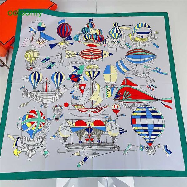 Hemres Designer Scarves New Hand Crimped Women 90cm Twill Square Animal Better Air Balloon Printed Silk Scarves Shawls Headbands