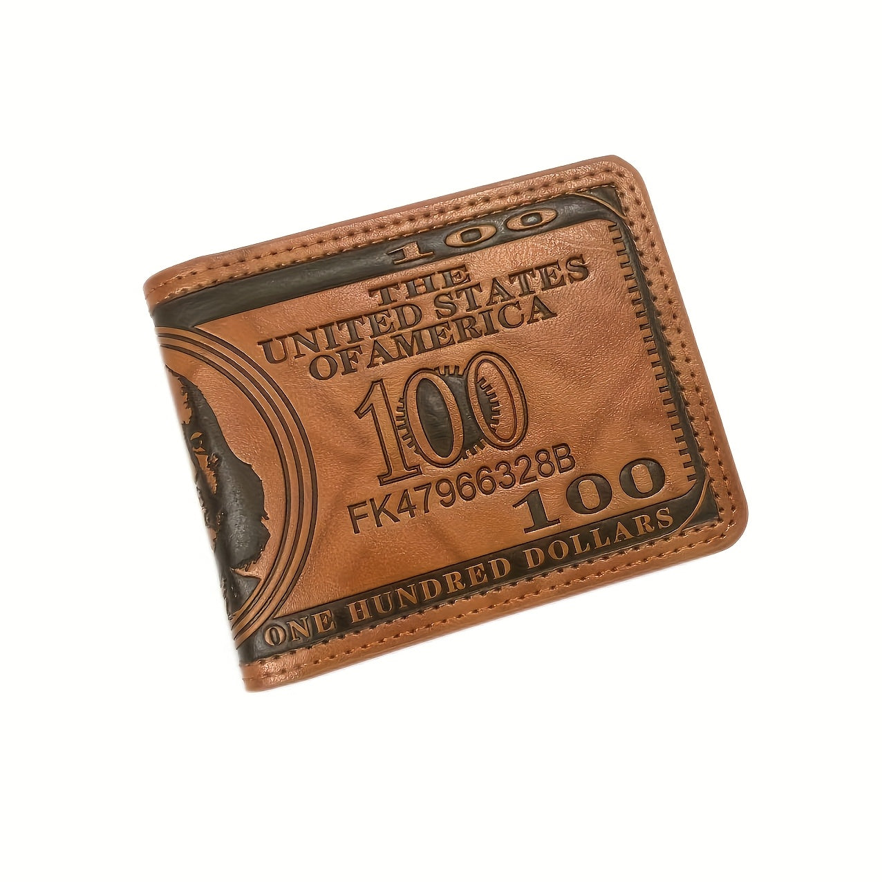 TEMU Portable Dollar Wallet, Pu Wallet With Buttons, 100 Yuan Bill Design, Card Holder Foldable Men's Wallet