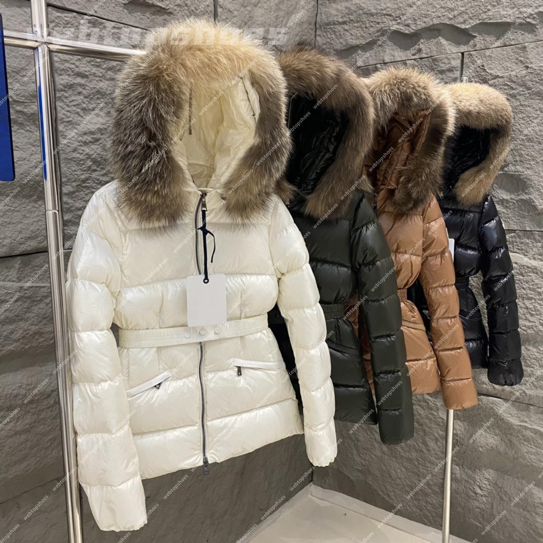 Designer luxury winter Womens down jackets fur coats real Wild fox fur collar warm fashion parkas matched belt lady cotton coats outerwear Retract y