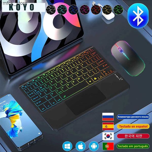 Keyboards Multilingual 7-Colors Backlit Wireless with Touchpad Keyboard Rechargeable Portable Keyboard For iPad Tablet Laptop IOS Android J2