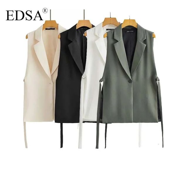 EDSA Women Fashion Waistcoat Vintage Sleeveless Spring Autumn Front Button Outerwear Chic Black White Vest Top 241121