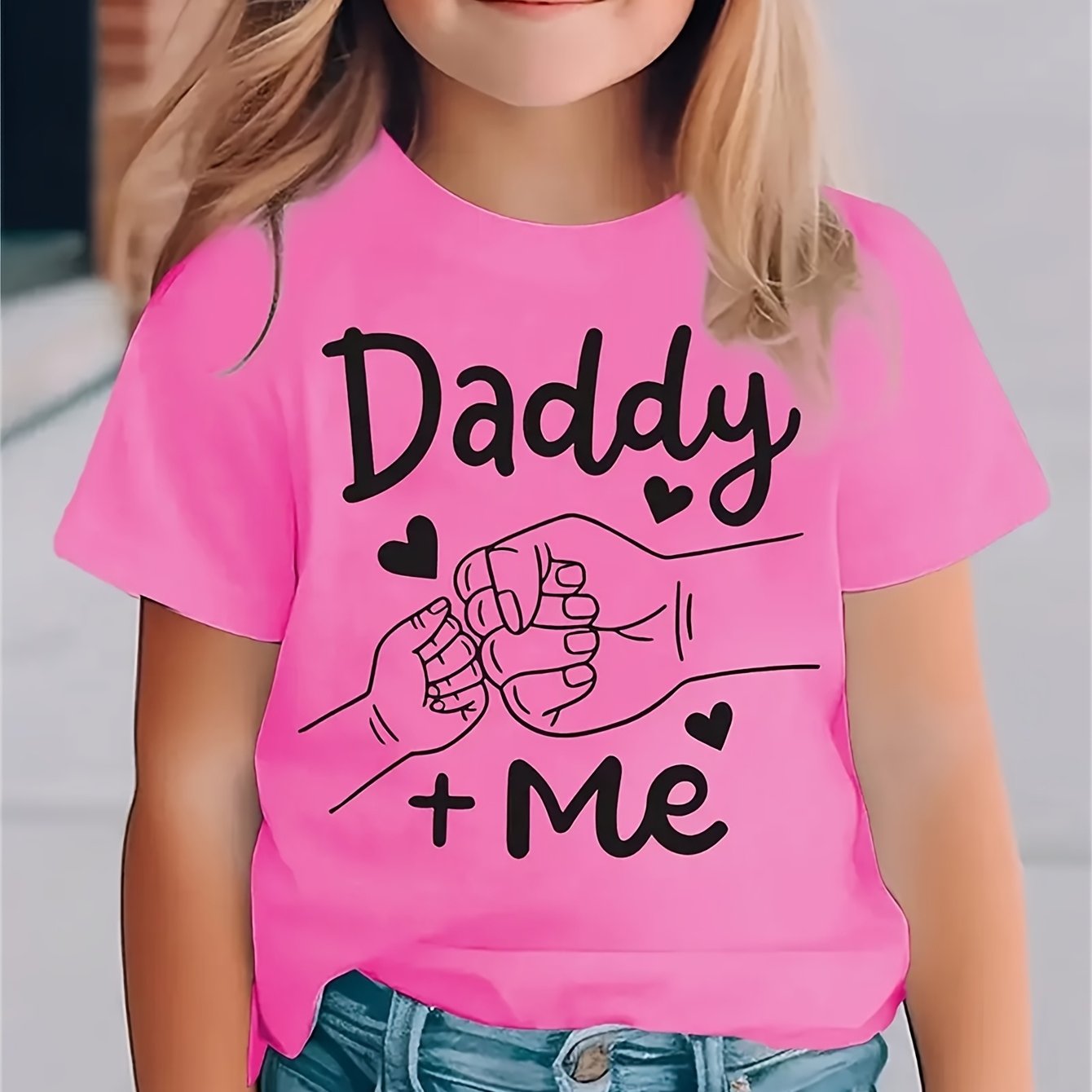 TEMU Dad + Me And Print T-shirt, Girls Spring And Summer Comfortable Fashion T-shirt, Girls Outdoor Clothing