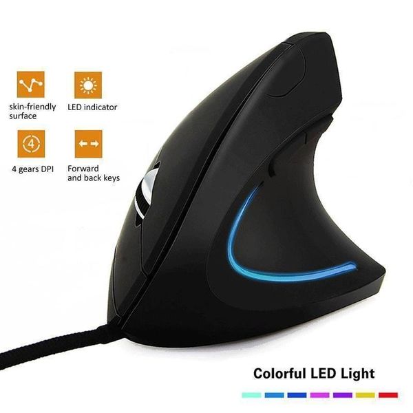 Wired Right Hand Vertical RGB Ergonomic Gaming Mouse 3200DPI USB Optical Wrist Healthy Mause for PC Computer