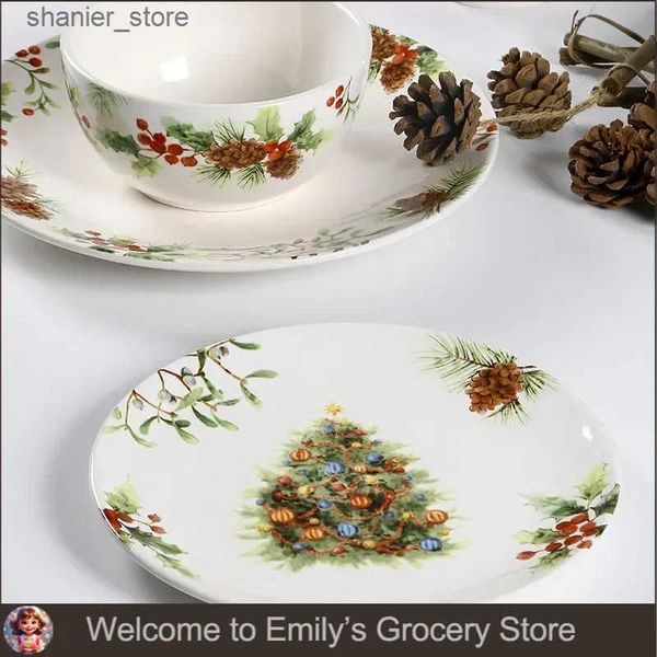 Dishes Plates Christmas Tree Ceramic Board European Style Desktop Software Coffee Cup Dinner Board Fruit Snacks Western Kitchen Christmas Gi