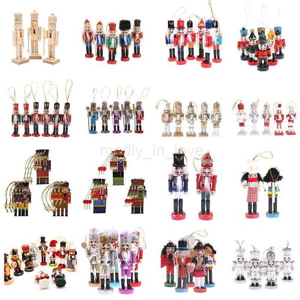 1-5-6PCS Christmas Wooden Doll Decor Handmade Christmas Nutcracker Doll Pendant Creative Glittering Powder Doll OrnamentM240708