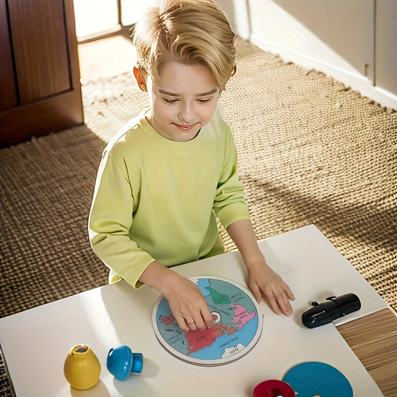 TEMU 7.8 X7.8 In-20x20cm Wooden Color Puzzle, Geography Early Education Children's Puzzle Learning Geometric Toy Gift, Educational Gift