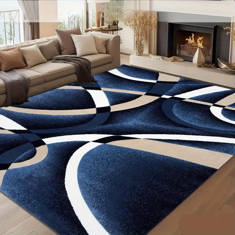 TEMU [31x20in- 78x50cm 1pc Comfortable Rug][machine Washable]abstract Geometric Blue & Beige Area Mat - Non-slip, Floor Mat For Living Room, Kitchen,