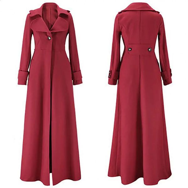 Long womens wool coat autumn and winter single chest flip collar ultra-thin fit wool womens trench coat womens jacket 240828