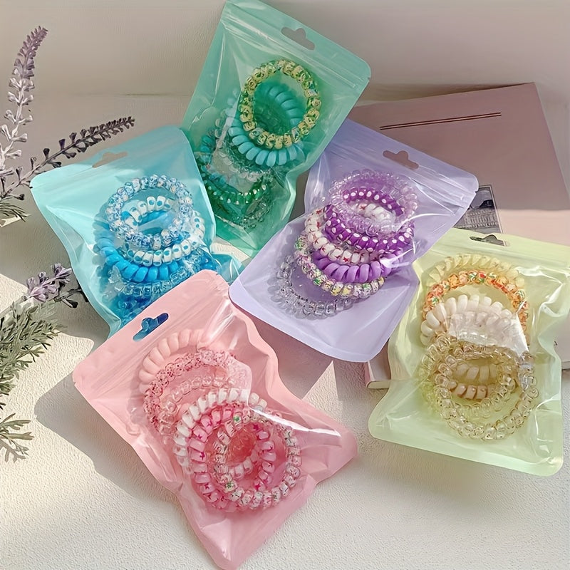 TEMU 30-pack Colorful Spiral Hair Ties Set, Candy Color Phone Cord Hair Elastics For Girls, Ponytail Holders, Synthetic Rubber Ponytail Holders For