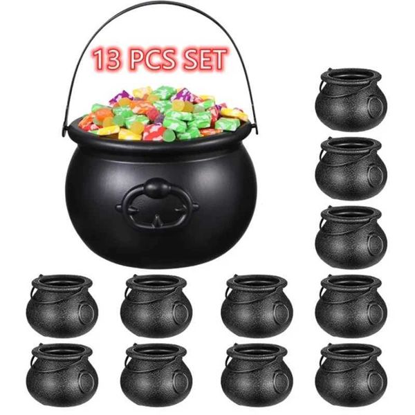 Kids Party Favors Black Cauldron Plastic Witch Skull Candy Bucket Jar Trick Or Treat Halloween Party Decorations Props Kettle Y240801