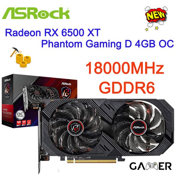 ASROCK AMD Radeon RX 6500 XT Phantom Gaming D 4GB OC RX 6500XT GDDR6 64-bit 6nm NEW GPU support AMD Intel Desktop Motherboard