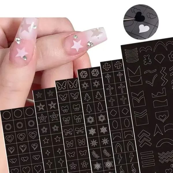1pcs Art Airbrush Stencils Self-Adhesive Decal Reusable Nail Tattoo Template Trendy Salon Manicure Supply