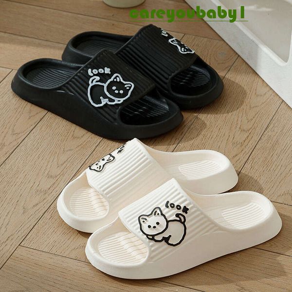2023 Summer Women Slippers Bath Thick Platform Non-Slip Home Cat Cartoon Flip Flops Beach Sandals Ladies Slides Indoor Outdoor 223
