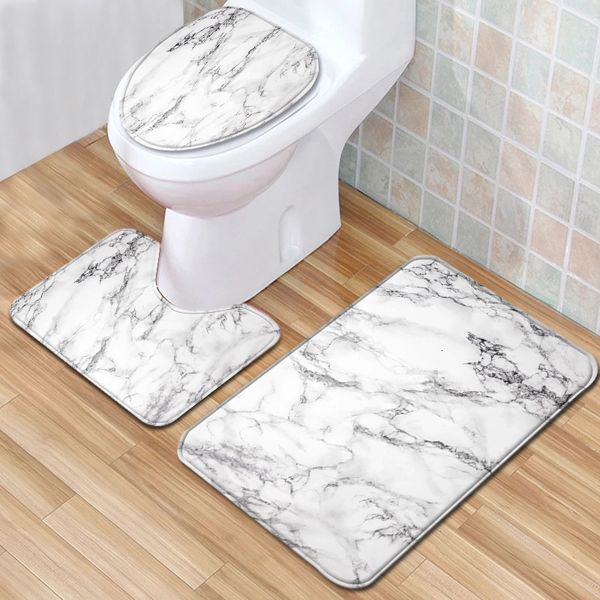 Bath Mats Marble Toilet Cover Floor Pad 3 pcs-Set Closestool Rug room Door Flannel Absorbent Soft r Carpet 221123