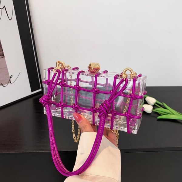 Fashion Designer Bag Acrylic Box 2023 Summer Clear tote chain shoulder bag Pink Acrylic Evening Rope Bag Candy colored skew square bag handb