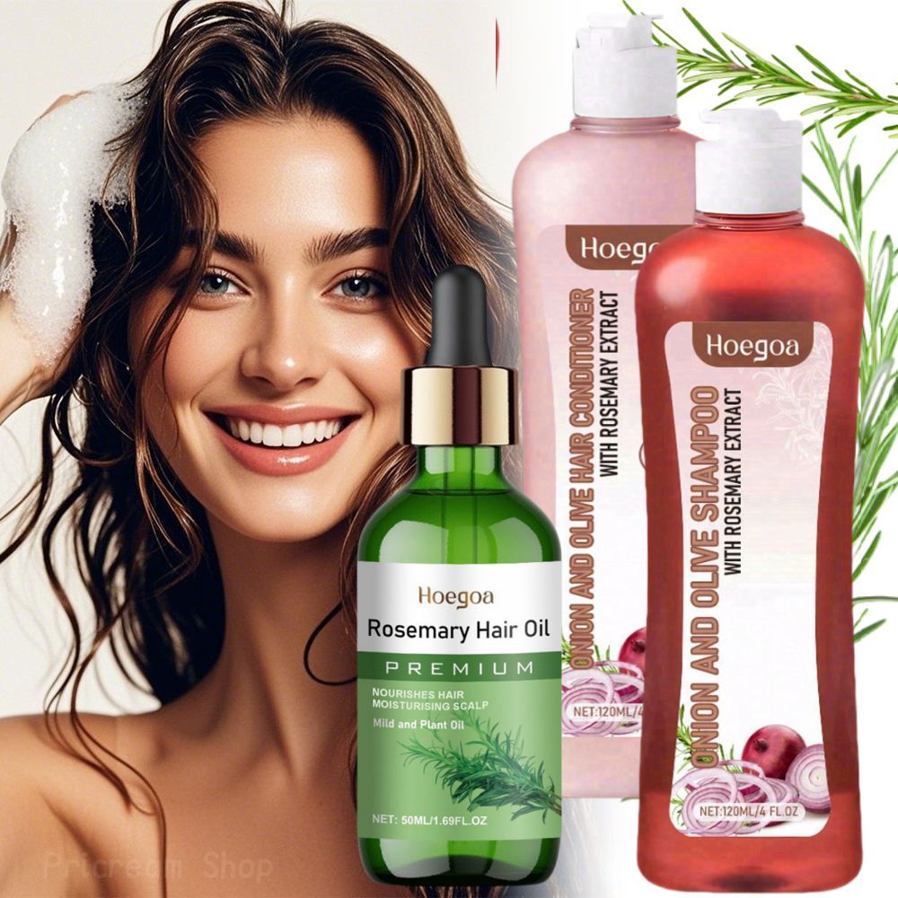 TEMU Rosemary Shampoo And Conditioner Essential Oils Set With Onion Oil And Rosemary Leaf Oil For Frizzy Hair, Gently Cleanses And Moisturises Hair,