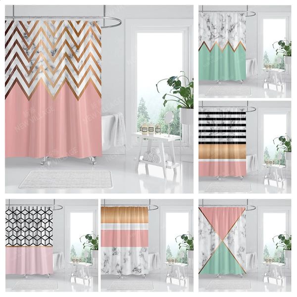 Colorful marble waterproof fabric bathroom curtains modern shower 180x200 240x200 240828