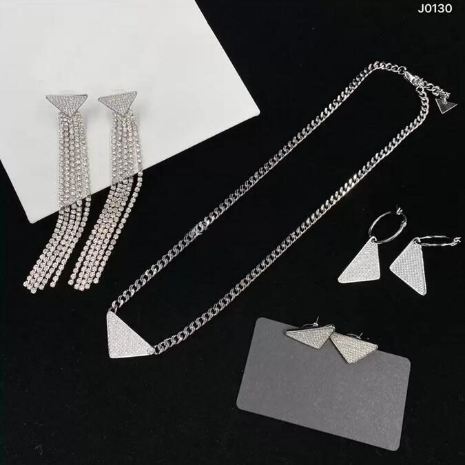 Women Fashion Designer Letter Triangle Choker Necklace Earring Tassel Eardrop Party With Box