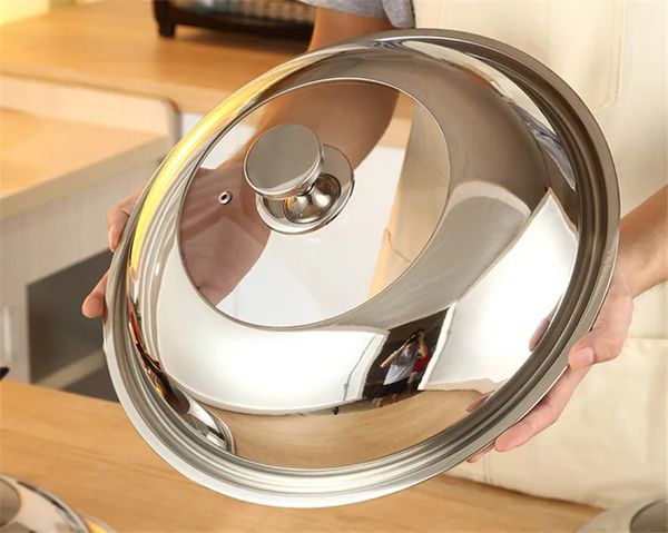 Cookware Parts 2438cm round Frying Pans lid Wok Pan Lids Stainless Steel Pot Lid Kitchen Glass Visible Tempered stove cover knob 231213
