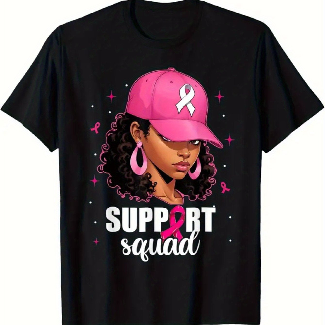 TEMU Women's Breast Awareness Graphic Tee - Shirt With Design, Soft Stretchy Streetwear Top For Charity , Casual Attire - Sizes S-xxxl (machine