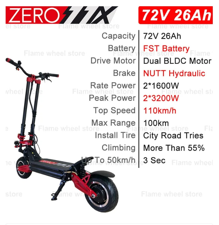 2025 ZERO 11X X11 DDM 11 Inch Dual Motor Electric Scooter 72V 3200W Off-road E-scooter 110km-h Double Drive Zero 11X Off Road