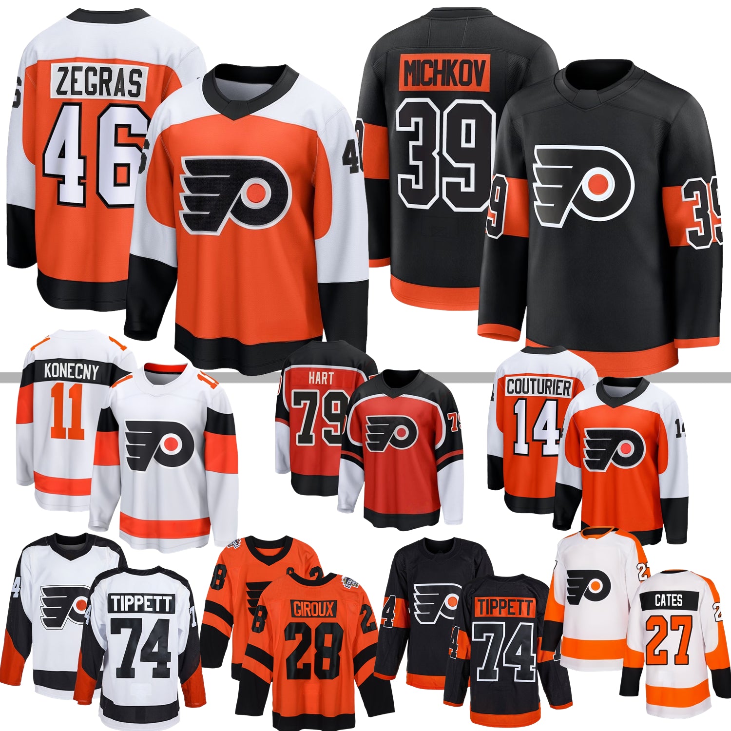 Flyer Jersey Hockey Matvei Michkov Trevor Zegras Martone Travis Konecny Owen Tippett Sean Couturier Noah Cates Ersson Brink Sanheim Clarke Lindros E