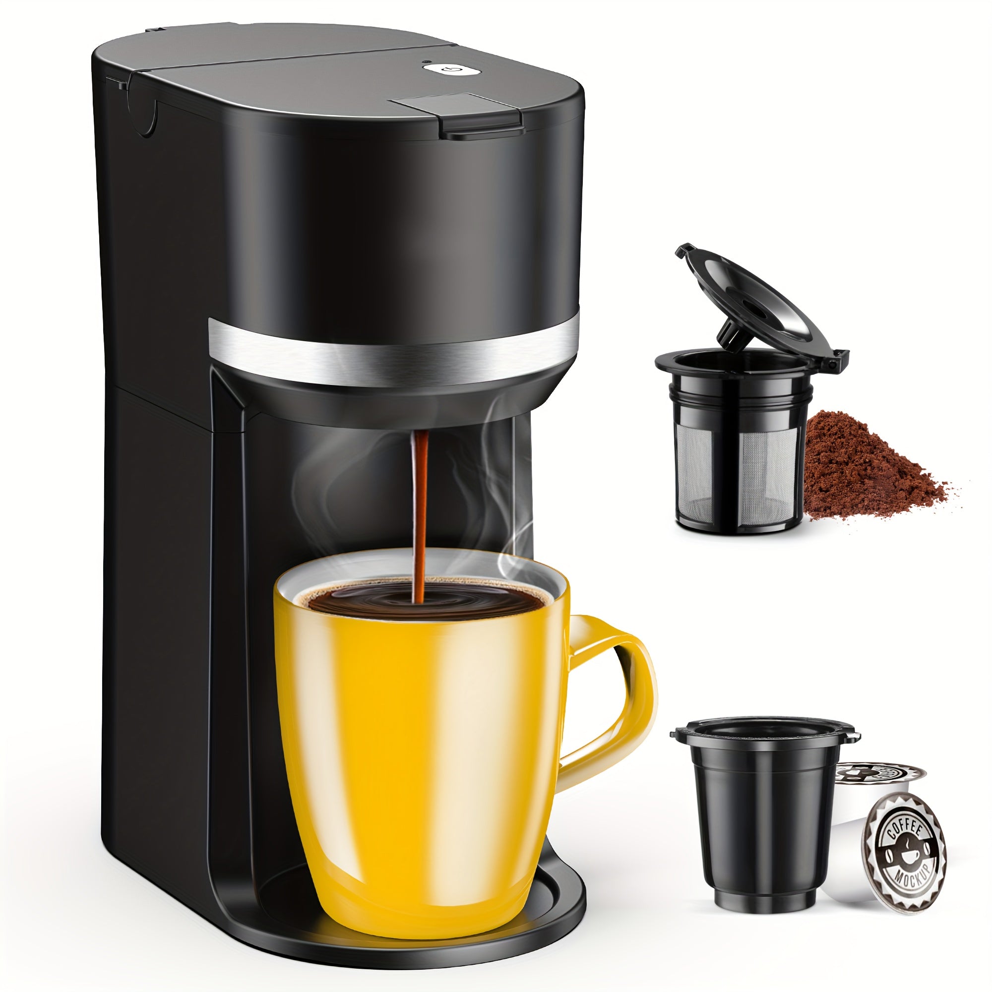 TEMU Small Single Serve Coffee Maker, Fast Brew Machine Cup And Grounds, 6 To 12oz. Brew Sizes, Capsule Coffee Machine With Descaling Reminder And