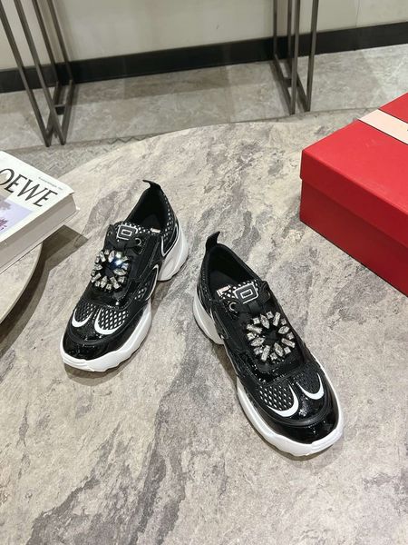 Women&#039;s shoes Viv Motor Leather fabric casual shoes flash diamond buckle and enamel flowers