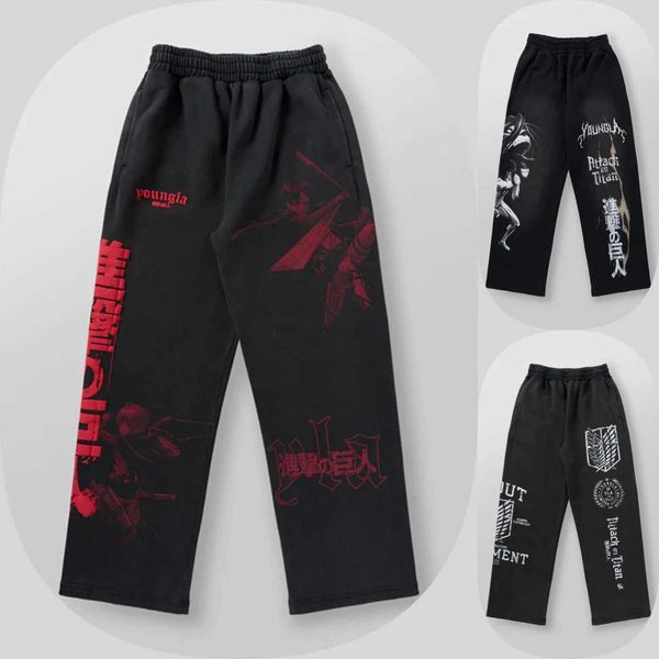 Calças masculinas New American Sports Sports Gym Gym Running Street Collaboration Anime Cool Athlete Cotton Fur Palmed Wide Leg Casual Pants