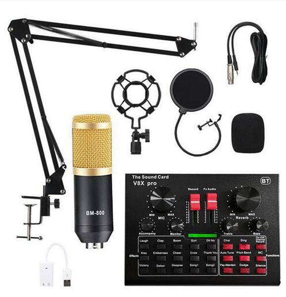 BM 800 Professional Audio Microphones V8 Pro Sound Card Set BM800 Studio Condenser Mic for TV Live Vocal Recording Podcast Performance