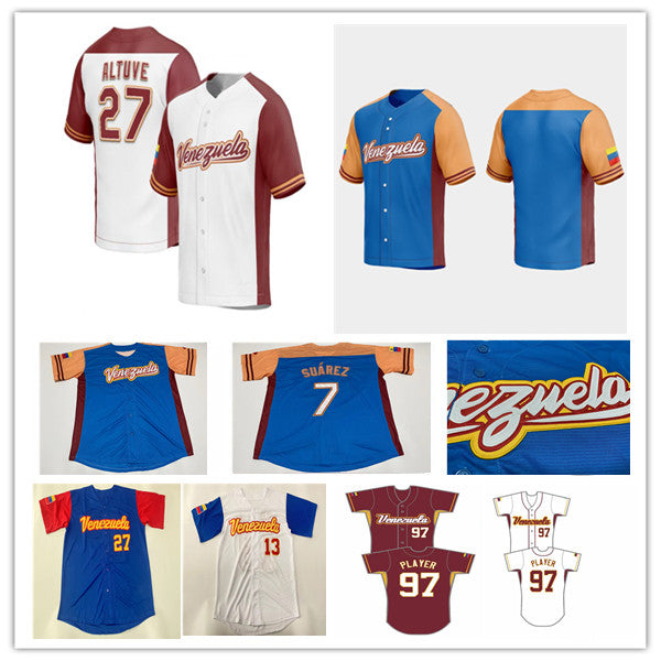 2023 Team Venezuela Baseball Jersey Jose Altuve Ronald Acuna Jr Miguel Cabrera Salvador Perez Eugenio Suarez Andres Gimenez Luis Arraez Anthony Sant