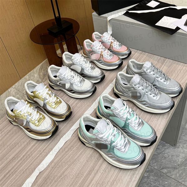 Designer Sport Shoes Sapatos Luxury Sapatos de couro clássico Sapatos de papai Nylon Bordado Bordado Mulher Moda Lace Up Running Shoes T7