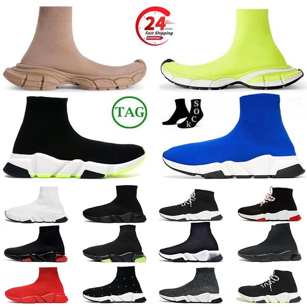 Men Women Paris Designer 3XL Casual Sock Shoes Big Size 46 Comfort Sole Platform Hommes Mesh Speed Black Glitter Knitted Tripler Socks Sneak