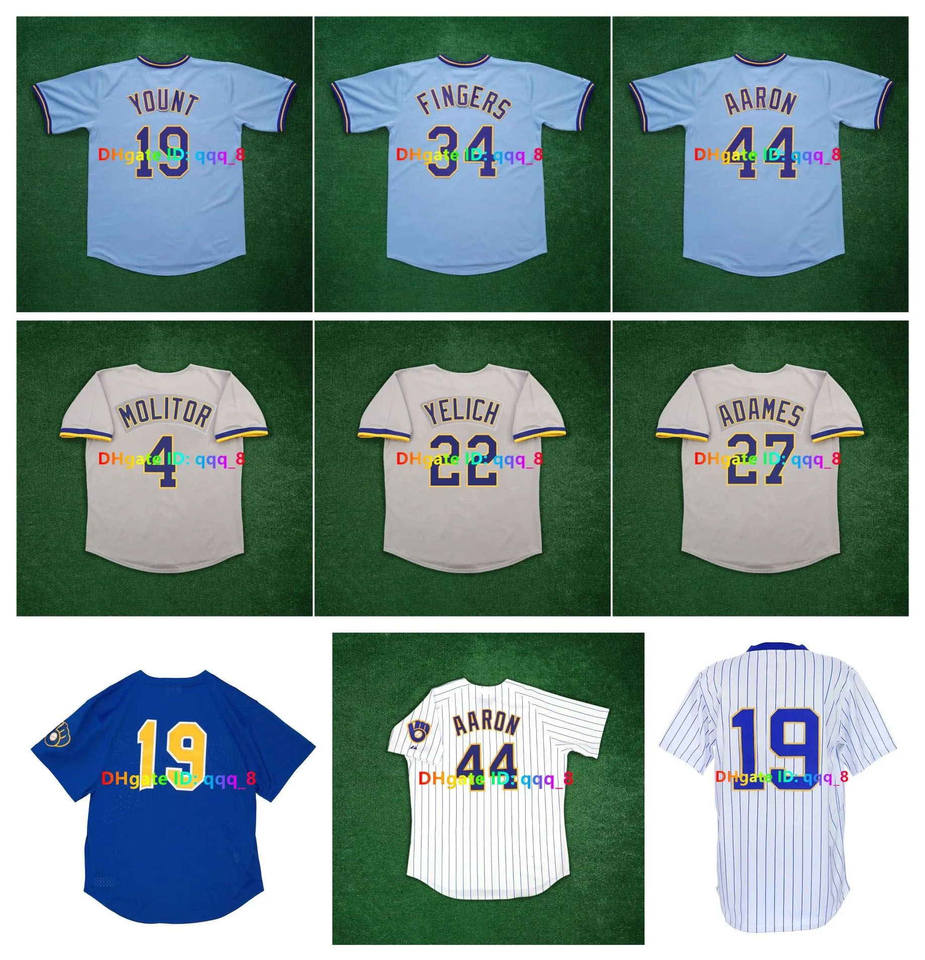 Robin Yount Brewer Hank Aaron Throwback Baseball Jerseys Prince Fielder Ryan Braun Adames Fingers Paul Molitor Cecil Cooper Christian Yelich HIDEO N