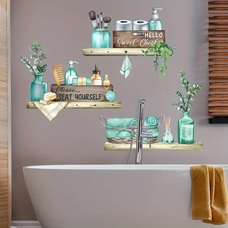 TEMU 1pc Green Bathroom Decor Home Sticker, And Makeup Brush Holder Decal For Arranging Family Bathrooms, Toilet Vanity Stickers