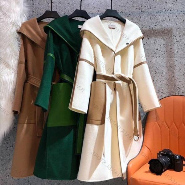 Women&#039;s Trench Coats Fashion women&#039;s wool coat designer jacket Outerwear Blends splicing double-sided tweed Hooded Coats winter wa