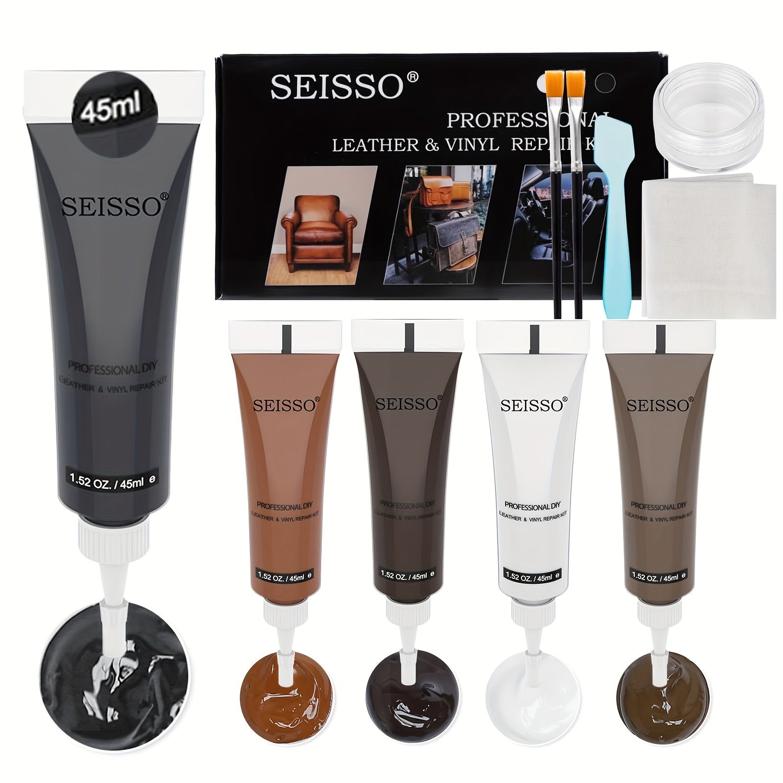 TEMU Seisso Leather Repair Kit For Furniture, Sofa, Jacket, Car Seats And Purse. 5 Colors Vinyl Repair Kit Easy Instructions To , Restore Any