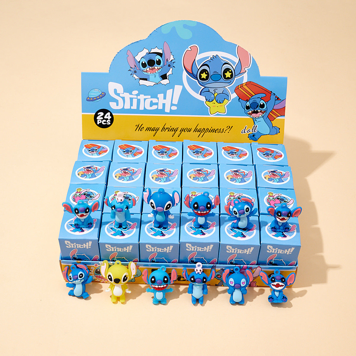 TEMU [official License] Genuine License! 24pcs Set Of Mysterious Cartoon Theme Keychain Blind Box - Perfect For Stitch, Gift, For Fans, Perfect For