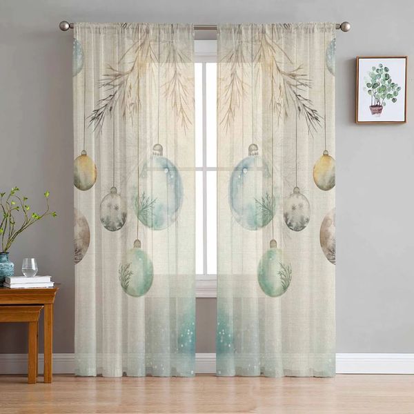 Christmas Watercolor Tree Branches Sheer Curtains for Kids Bedroom Living Room Voile Window Tulle Drapes Curtain 241015