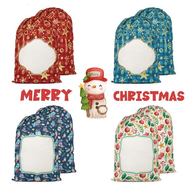 Santa Sacks Christmas Personalized Buffalo Plaid Sublimation Drawstring Candy Bags Wholesale sea shipping JN08