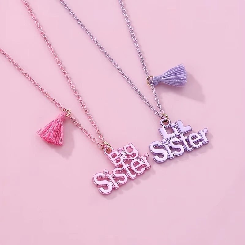 TEMU 2pcs-set Big Letter Necklace, Iron Alloy Pendant, , With Tassel Charm, For Little Sister, Friendship Jewelry Gift