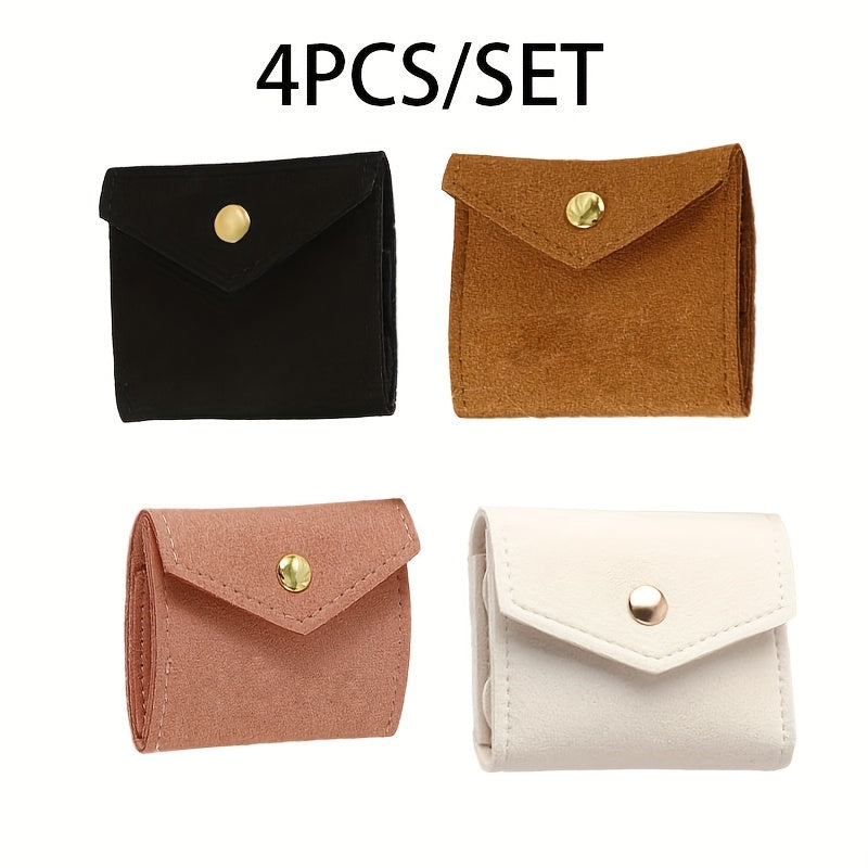 TEMU 4pcs Mini Jewelry Organizer Bags - Portable, Brushed Polyester Storage Pouches With Button Closure For Earrings, Bracelets, Rings, Necklaces -