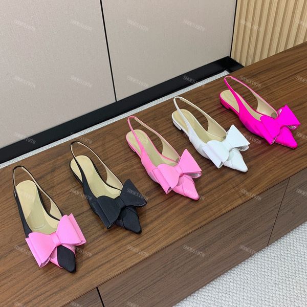 Designer Sandals Dress Shoes Fashion satin rhinestone Bowtie slingbacks 35-42 flat Heel Back Strap pointed end Sandal