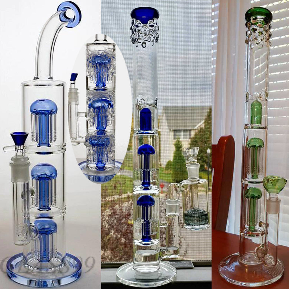 BIG Straight Hookahs Glass Bongs with Arm Tree Percs Matrix Percolator Water Pipe Boro Dab Rigs Thick Smoking Bubbler
