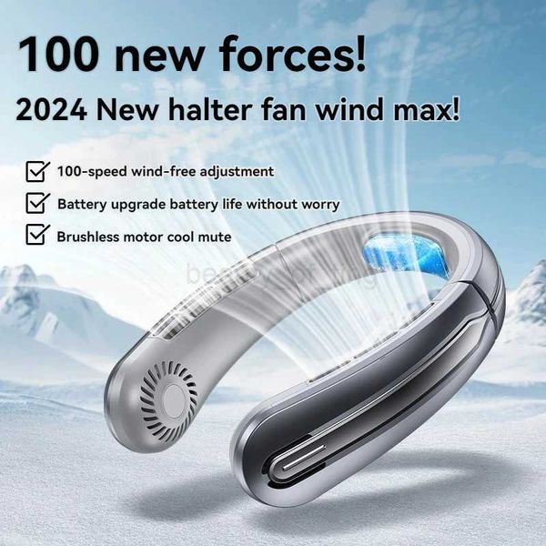 2024 New Portable Air Conditioner Neck Fan 100-Gears Strong Wind Fast Cool Digital Display Design Mute Leafless Portable FanCL240712